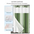 thumbnail image 2 of No Hook Cloth Fabric Shower Curtain with Snap in Liner, Forest Green Ombre Stripe Waterproof Shower Curtains Set with See Through Top Window, Farmhouse Simple Striped Bath Curtains Shower 72"x96", 2 of 6