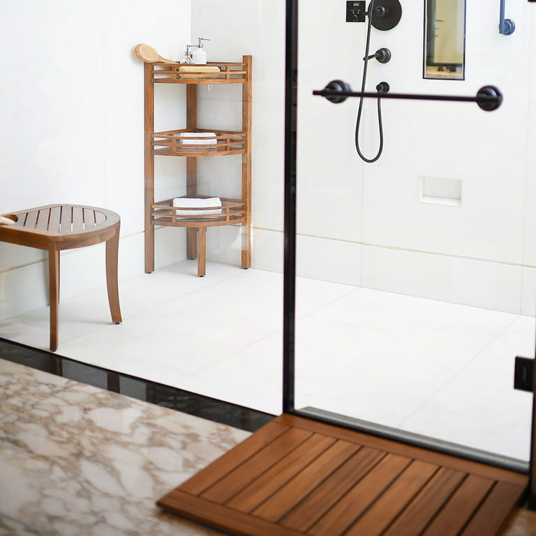 HomeRoots Teak Three Tier Corner Shower Shelf in White Finish - Bed Bath &  Beyond - 32676781