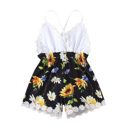 

REORIAFEE Girls Fashion Casual Jumpsuit Boho Jumpsuit Backless Sunflower Print Romper Dressy Jumpsuit Fall Playsuit Holiday Clothes Newborn Onesie Summer One Piece Outfit Beige 6-12 Months