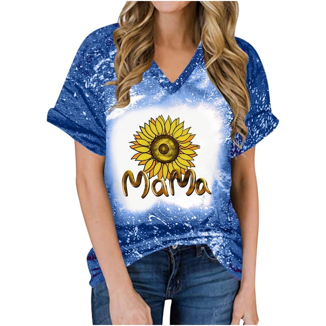 Birdeem Femmes Mode Imprimé Décontracté Col en V Manches Courtes T-Shirt Ample Blouse Hauts