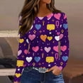 thumbnail image 2 of Valentine Day Shirts Womens Crew Neck Long Sleeve Plus Size T Shirts Love Heart Print Casual Loose Blouse Dark Purple L, 2 of 5