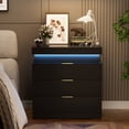 thumbnail image 2 of Black Nightstand with Charging Station LED Lights Sliding Top Drawer Modern Bedside End Table for Bedroom 28.8 Inch Wide, 2 of 17