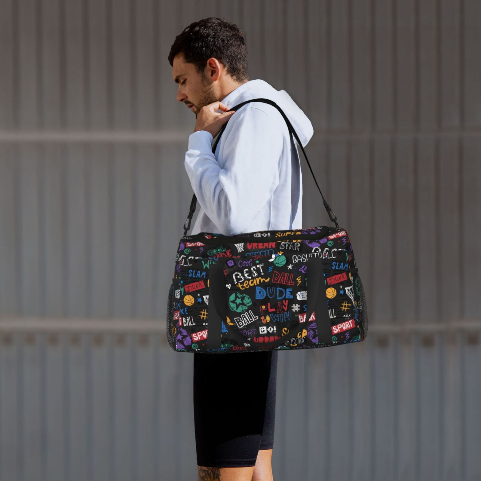 Defioc Basketball Print Hand Travel Bag - Foldable Travel Duffel Bags for Men Women -Sport Gym Bag - Overnight Travel Duffel Bag - Adjustable Shoulder Strap