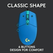 Logitech G203 Wired Gaming Mouse, 8,000 DPI, Rainbow Optical Effect LIGHTSYNC RGB, 6 Programmable Buttons, Blue