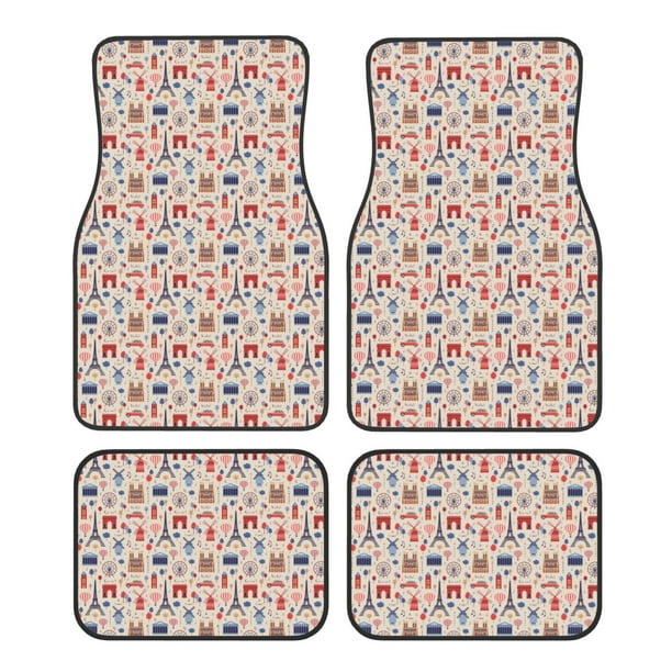 Fotbe Paris Juego de 4 Tapetes para Auto con Estampado – Alfombrillas de Goma Reforzada, Diseño Antideslizante, Protección para Todo el Año – Vehículos, Autos, Camionetas y SUVs