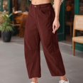 thumbnail image 6 of Huankd Women's Corduroy Barrel Pants Mid-Rise Elastic Waist Casual Cord Wide Legs Baggy Pant with Pockets Wine M, 6 of 8