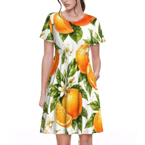 Orange Dresses Short Sleeve Nightdresses for Women