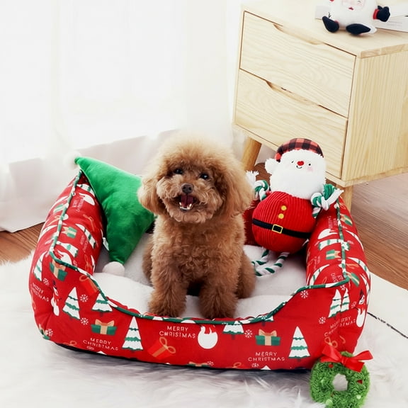 Steadline Christmas Pet Bed - Cozy Plaid Cat Dog House - Removable Washable Pet Mat - Soft Enclosed Sleeping Nest - Perfect Holiday Gift for Small Medium Pets