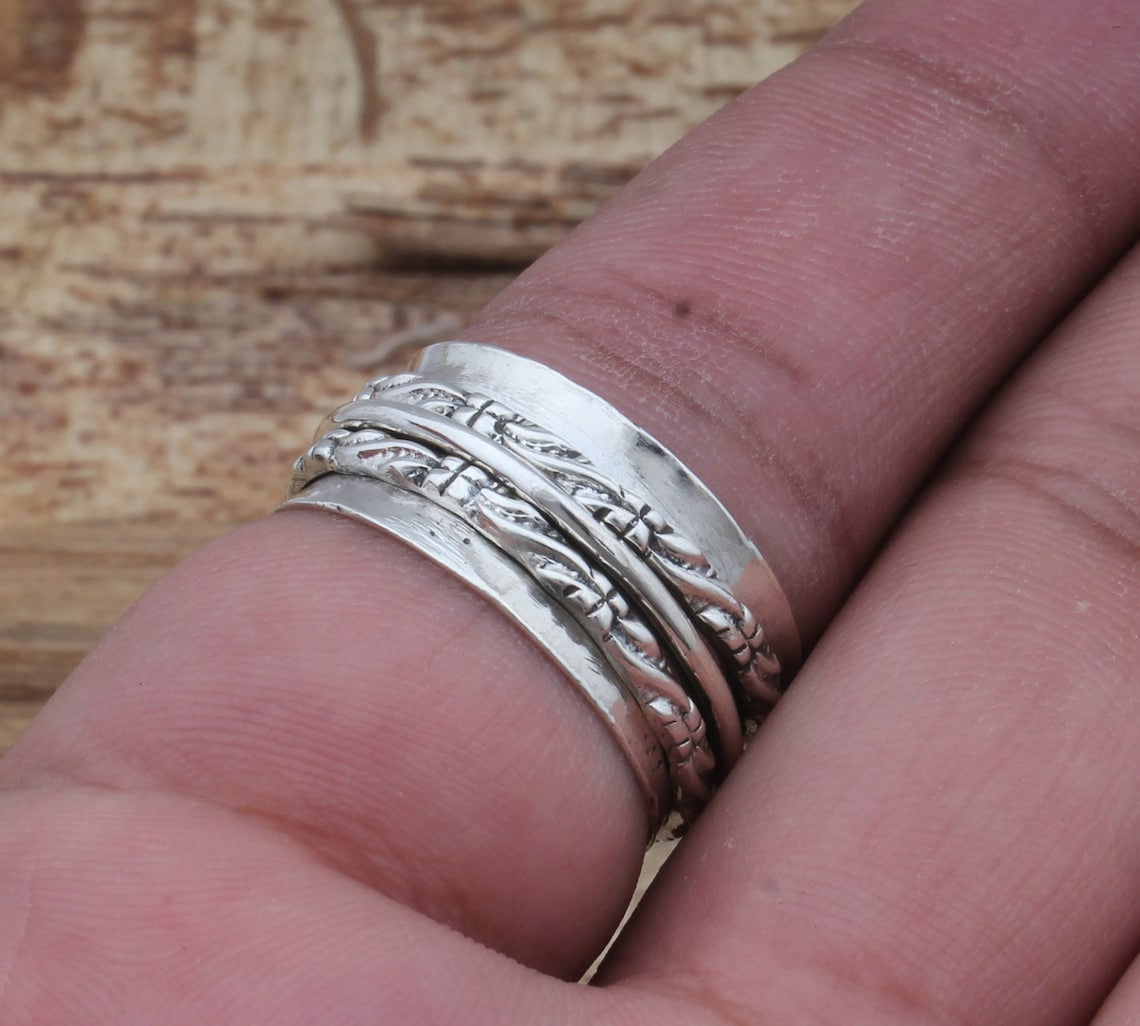 SS DESIGNS- Boho Designer Fidget Spinner Ring – Handmade 925 Anxiety Ring for Men & Women, Stress Relief Meditation Band, Unique Mother’s Day