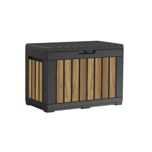 Keter Kentwood 50 Gallon Resin Deck Box-Organization and Storage for Patio Cushions, Throw Pillows and Garden Tools, Oakridge