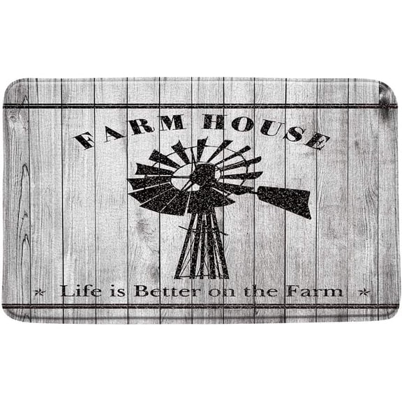 Farmhouse Windmill Bath Mat Vintage Windmill Rustic Barn Door Wooden Board Plank Sawyer Mills Inspirational Quote Western Bathroom Decor Absorbent Doormat Kitchen Toilet Door Floor Rug 16"x24"
