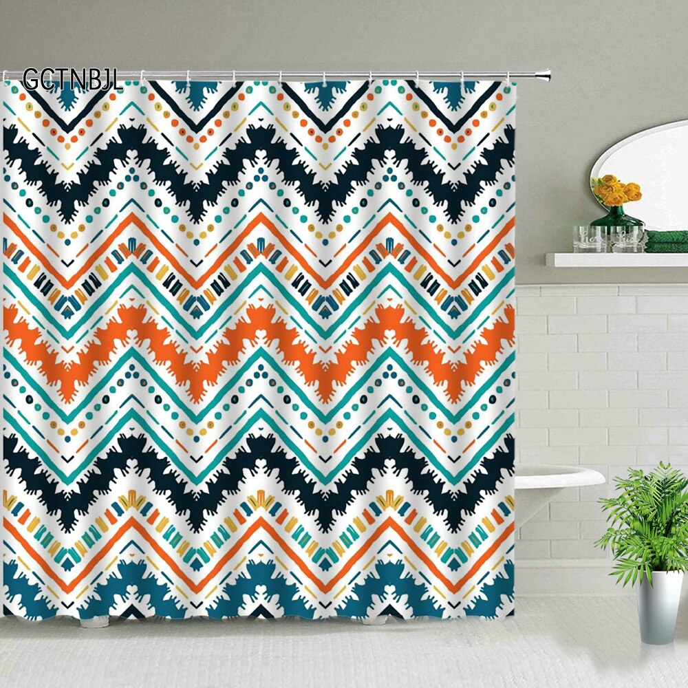 Bohemian Shower Curtains Geometric Black And White Stripes Waterproof