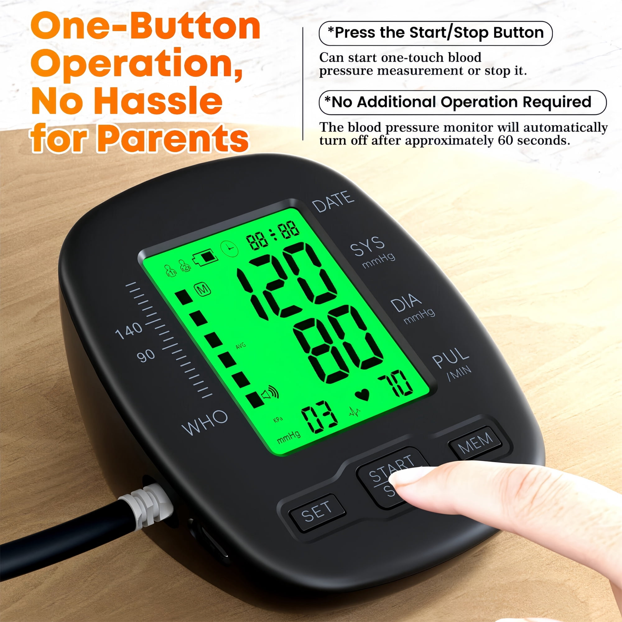 Rechargeable Wrist Blood Pressure Monitor – Fully Automatic Home BP Monitor with Tri-Color Backlight, Two User Mode, Voice Guidance & 120-Reading Memory