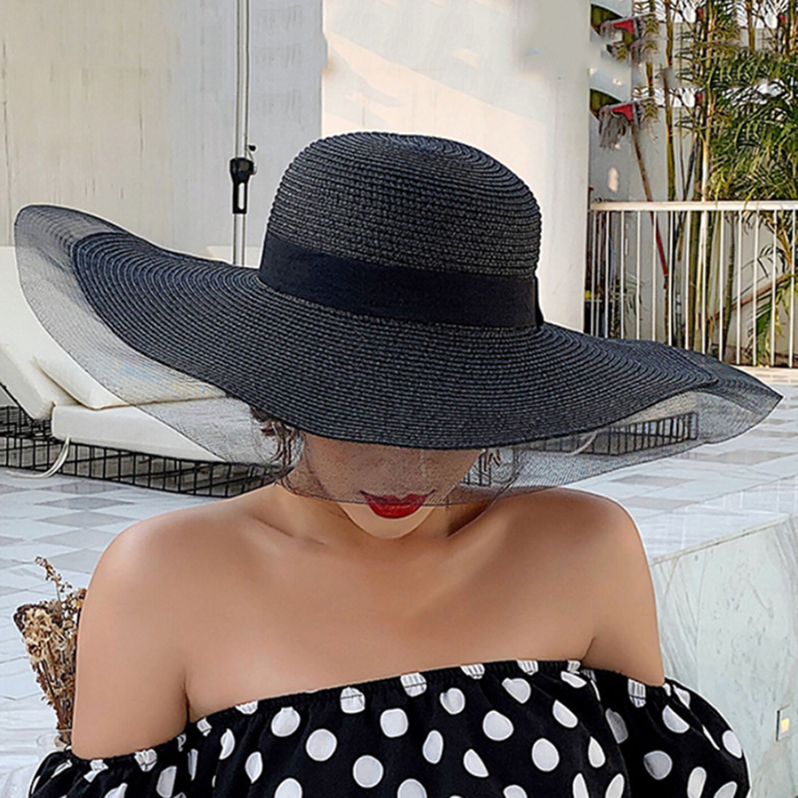 Walbest Sun Hat for Women UPF 50+ UV Sun Protection Womens Wide Brim Beach  Hat, Summer Gardening Travel Floppy Foldable Straw Ribbon Bow Hat 