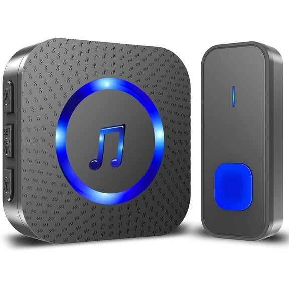 Wireless Doorbell,Waterproof Doorbell Chime Door Bell Kit with 55 Melodies 5 Volume Levels LED Flash Doorbells for Home- Black (1 Button 1 Receiver)
