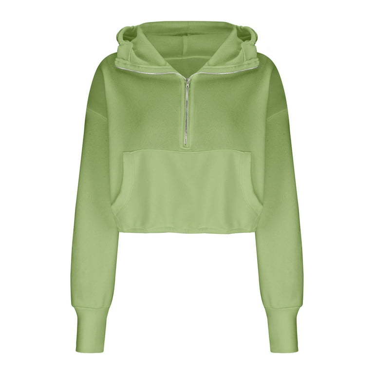 Loose Sleeve Hoodie for Women Half Zip V Neck Crop Pullover with