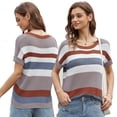 thumbnail image 4 of FJUCHAI Women's Short Sleeve Knit T Shirts Crew Neck T Shirts New Patchwork Striped Casual Loose Striped Pullover Sweater Tops, 4 of 9