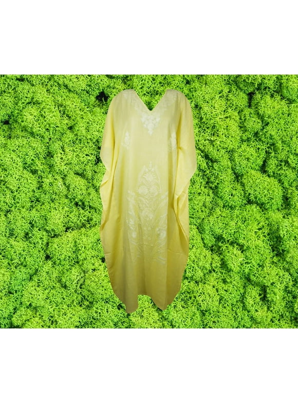 Elegant Yellow Maxi Kaftan Dress, embroidered Kaftan Oversize Bohemian Caftan, L-2XL One size