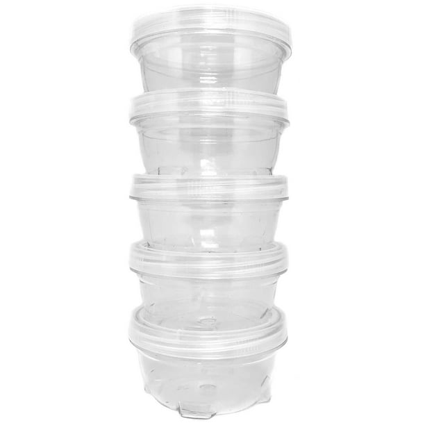 Contenedores de almacenamiento transparentes apilables entrelazados desmontables con tapa 5 para cuentas, alimentos, joyas, monedas, medicina, tornillos, tuercas, redondos de 3 1/2 pulgadas