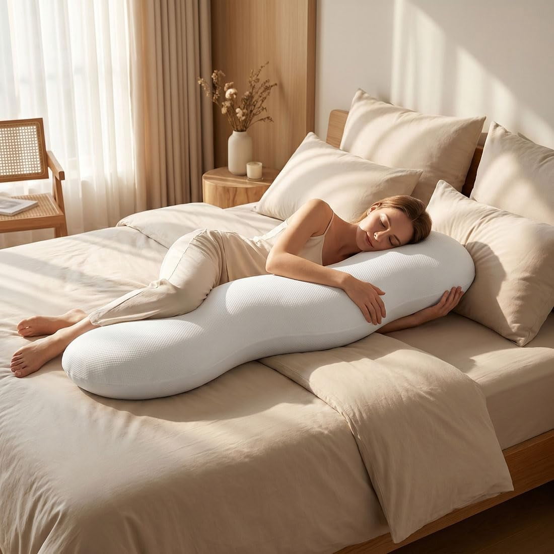 Pea Pod Body Pillow for Adults  Side Sleeper,  Soft and Supportive Pillow for Sleeping