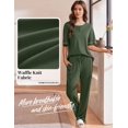 thumbnail image 2 of Conjunto de pijama Ekouaer Waffle Knit para mujer, color verde militar, 2 of 6