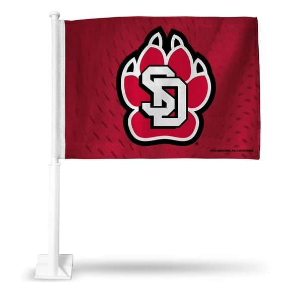 South Dakota Coyotes Standard Double Sided Car Flag - 16" x 19" - Strong Pole that Hooks Onto Car/Truck/Automobile