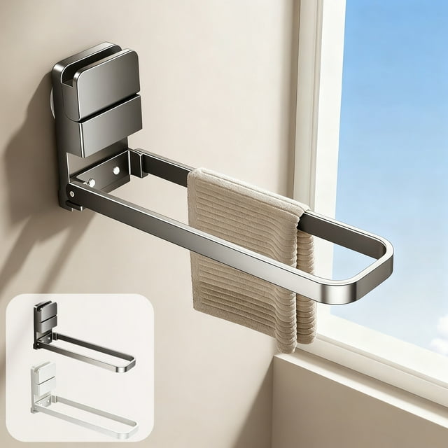 Sentmoon Bathroom Shelves Wall Mounted Shelves Gift Bathroom Suction Cup Foldable Towel Rack for Work,Everyday,Casual