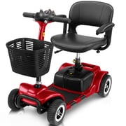 Vive 4 Wheel Battery Powered Mobility Scooter - Electric Transport Chair- Compact Heavy Duty Mobile for Travel, Adults, Elderly with Basket and Charger Included, Red