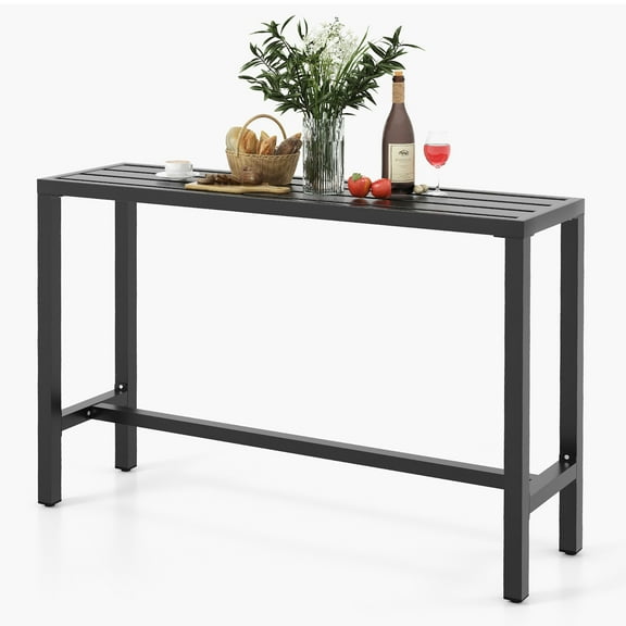 Costway Outdoor Metal Bar Table 55'' Patio Rectangular Counter Height Dining Table Black