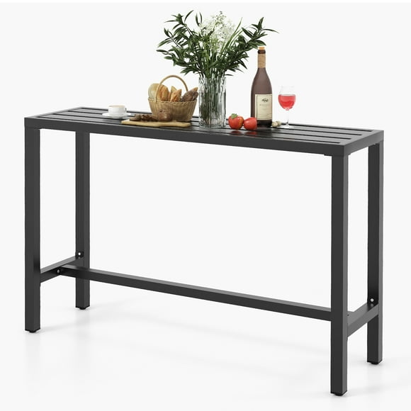 Costway Outdoor Metal Bar Table 55" Patio Rectangular Counter Height Dining Table Black