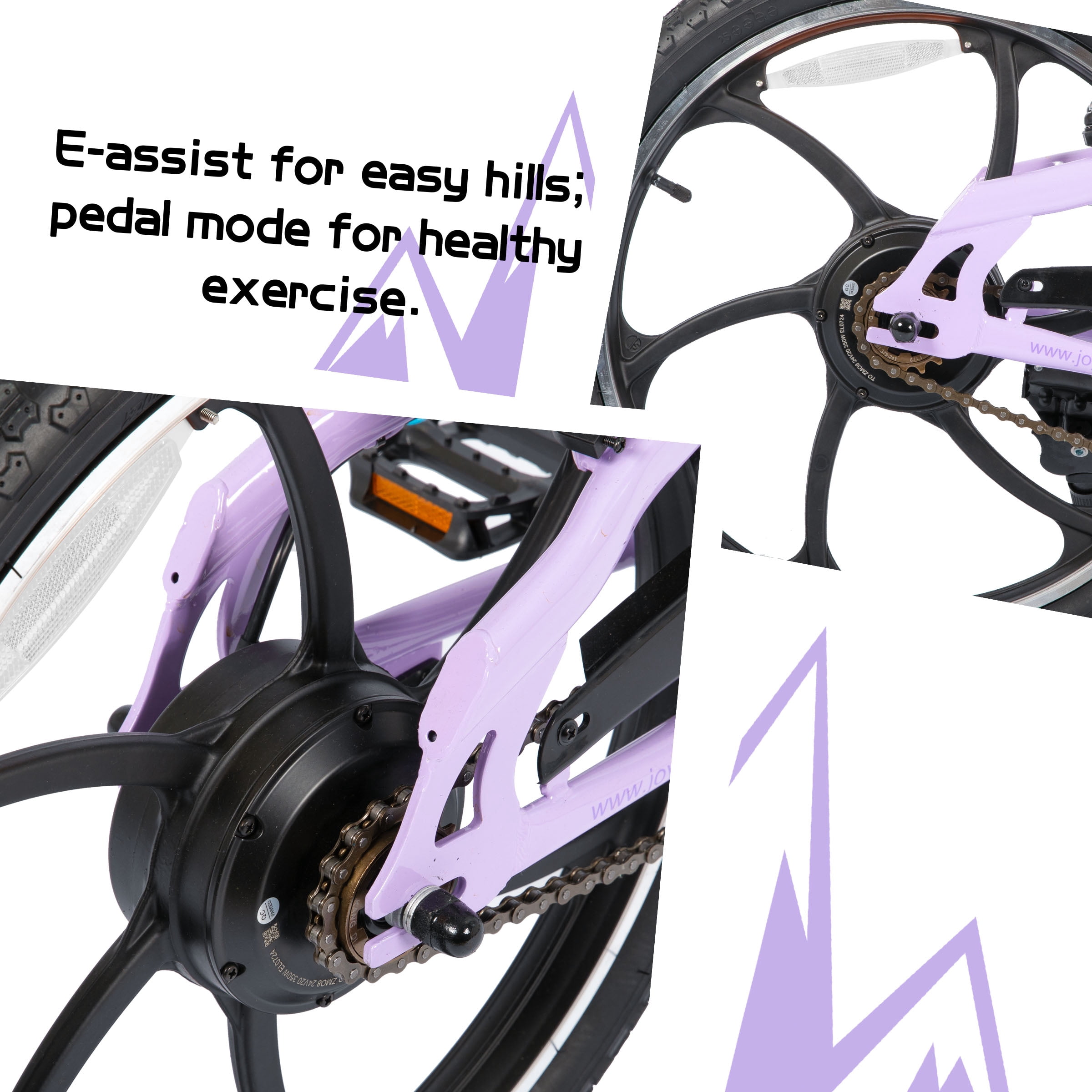 JOYSTAR Radspur Electric Bike 20" with 250W Brushless Motor, 15 Miles 15MPH Electric Mountain Bicycle with Removable Battery, Purple