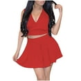 thumbnail image 2 of Idoravan Women's Basic Versatile Skirt Womens Casual Sexy Fashion Summer V-Neck Pleated Loose Tank short Two Piece Pants Set, 2 of 9