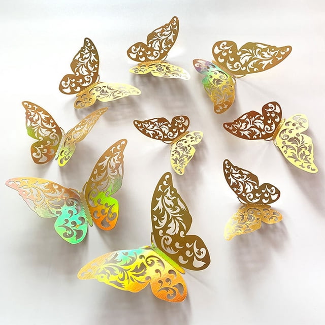 De Pegatinas De Pared De Mariposa 3D, Decoración De Mariposa Hueca, Manualidades Decorativas Artesanales Para Dormitorio Y Decoración Para Sala De Estar 12 Unidades/Juego Methold HA042602-01