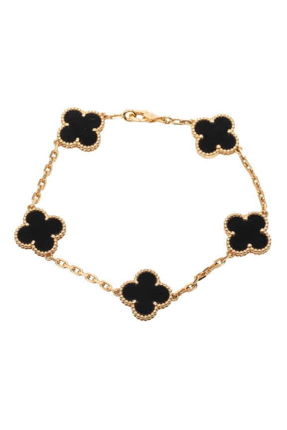 Pre-Owned Van Cleef & Arpels Vintage Alhambra 5P Onyx Chain Bracelet VCARA41300 Black Gold...