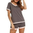 thumbnail image 2 of Oalirro Summer Pajamas for Women Casual Short Sleeve Top with Shorts Homewear Top and Shorts Loungewear Gray,L, 2 of 7
