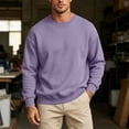 thumbnail image 5 of Mens Sweatshirts Cotton Fleece Crewneck Long Sleeve Casual Fall Winter Plain Pullover Tops for Big and Tall (M, Purple), 5 of 7
