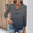 thumbnail image 2 of ZHYou Womens Tops Long Sleeve Black White Stripes Stylish Loose Fit V-Neck Button T-Shirt Tops, 2 of 5