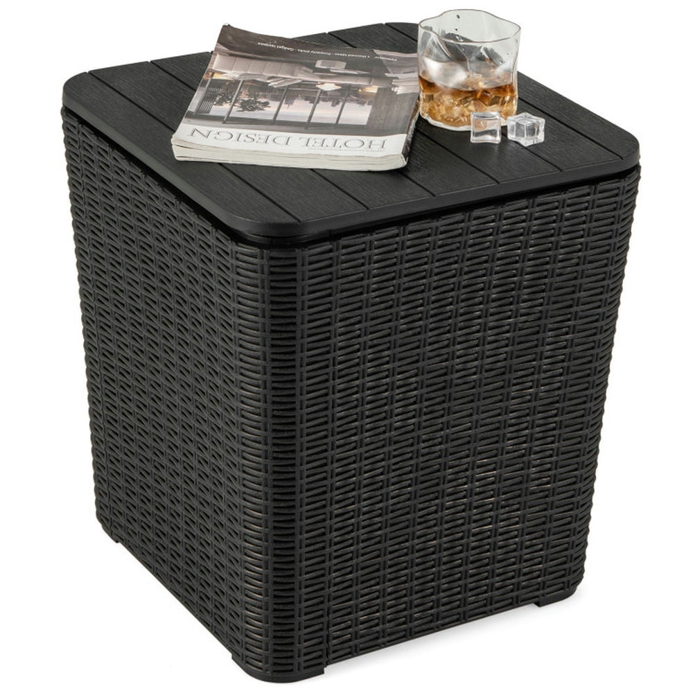 Finihen End Table, Storage Side Table, Outdoor Resin Storage Side Table with Removable Lid and Wicker-woven Accent, for Indoor, Outdoor, Black Finihen End Table, Storage Side Table, Outdoor Resin Storage Side Table with Removable Lid and Wicker-woven Accent, for Indoor, Outdoor, Black