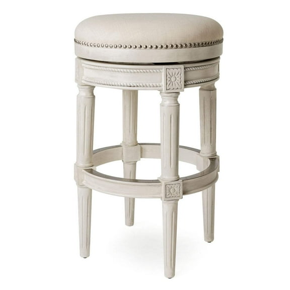 Maven Lane Pullman Backless Bar Stool in White Oak Finish w/ Natural Color Fabric Upholstery