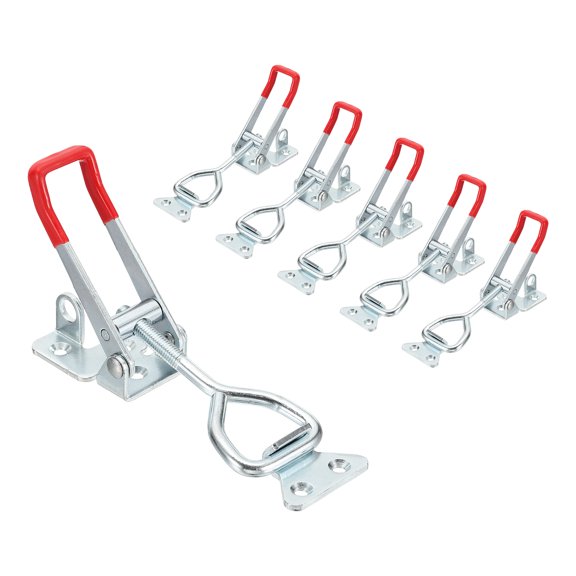 Uxcell 6pcs Adjustable Toggle Clamp M8x40mm 770bs 4003 Style w Lock Hole, Silver Red
