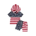 thumbnail image 2 of Baby Boy Summer Outfits Short Sleeve Stars and Stripes Print Hoodie + Shorts Set Toddler Clothes, 2 of 10