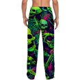 thumbnail image 2 of Men's pajama pants with a creepy neon skeleton and skull graphic print， soft home pajama pants， casual and comfortable loose fit pajama pants， elastic waistband, 2 of 10