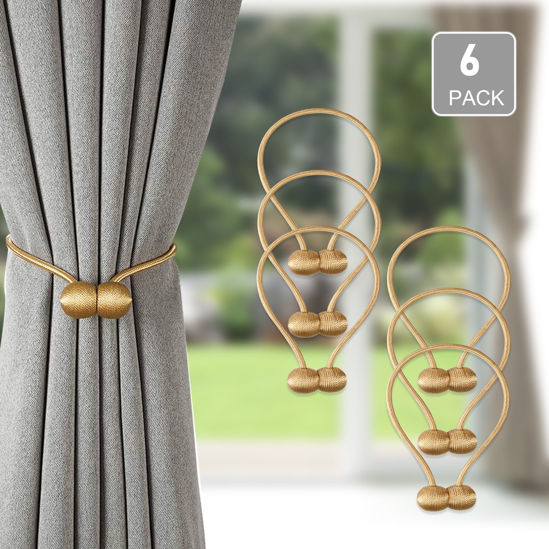 Gold 4 Pack Home Queen Magnetic Curtain Tiebacks Decorative Drape Tie Backs Holdback Holder for Window Draperies