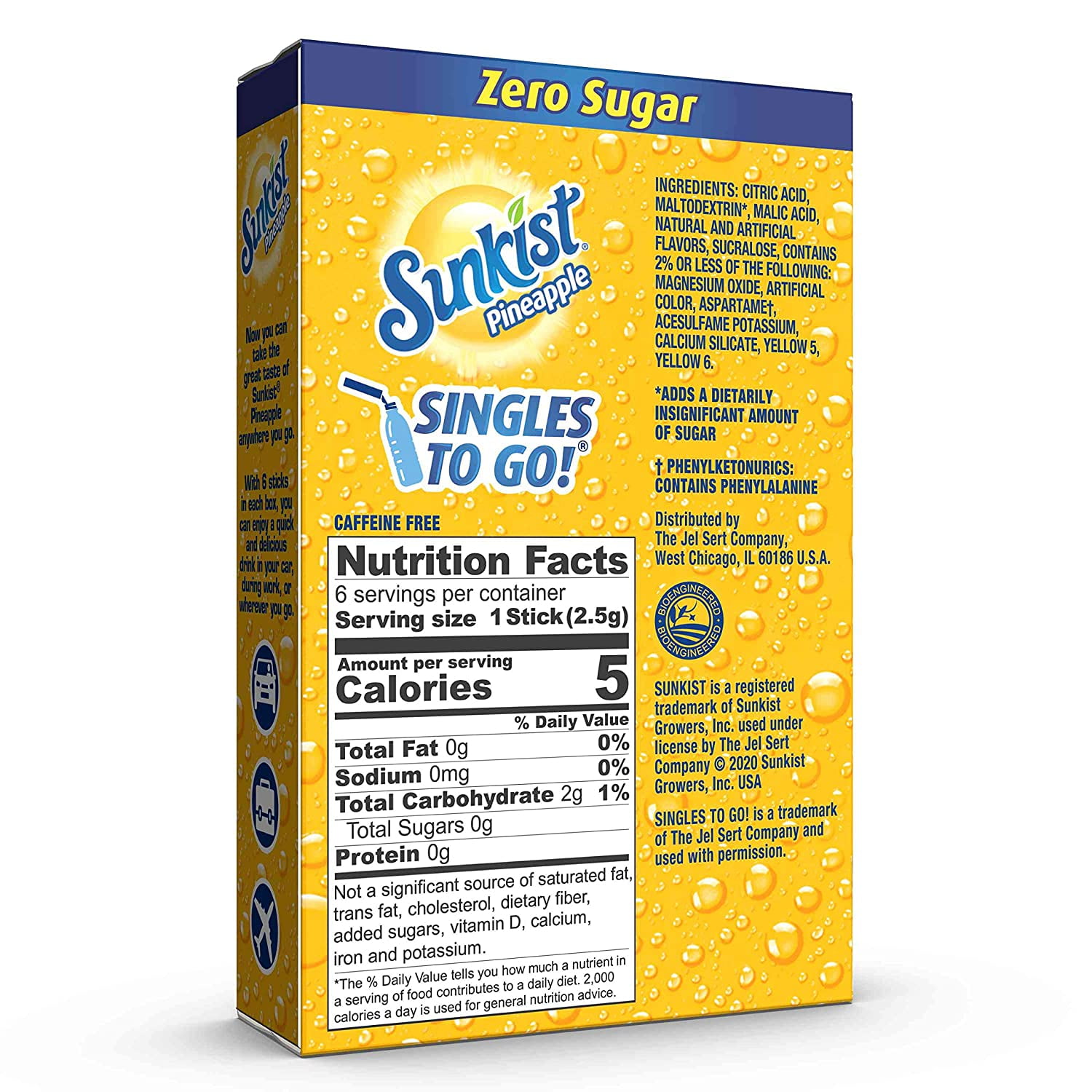 Sunkist Soda Singles-To-Go Zero Sugar Drink Mix Pineapple ( 12 Boxes, 72 Sticks Total) Caffeine Free and Non-Carbonated  Makes 72 Glass Flavored Water Beverages