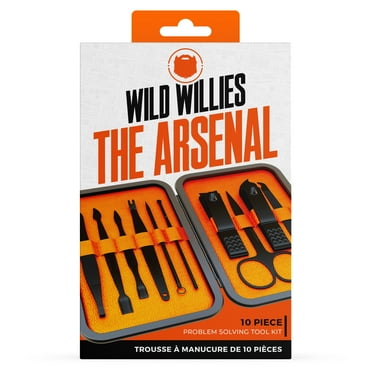 Wild Willies Arsenal Manicure and Pedicure Stainless Steel Men's Adult Grooming Kit, 10 Pieces, Black