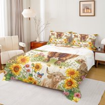 Manfei Rustic Cow Animal Full Size Sheets for Kids, Cute Highland Bull Bed Sheets, Farmhouse Sunflower Sheet Sets, Breathable Home Decor, 4pcs