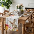 thumbnail image 3 of Easter Rabbit Table Runner, Watercolor Spring Red Orange Flowers Leaf Vintage Wooden Grain Cotton Linen Kitchen Table Decoration Washable Dining Tabletop Runners for Home Party Decor 13x48 Inches, 3 of 9