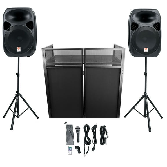 2 Rockville 12" Speakers Stands w/Bluetooth Booth For Backyard Party Movie Night