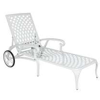 Hassch Outdoor Chaise Lounge with 3-Position Adjustable Backrest, Cast Aluminum Lying Bed for Outside, Balcony, Lawn, Beach, Backyard, White
