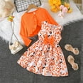 thumbnail image 3 of KAUOD Girls Tops Dress Sets 2 Piece Knit Ribbed Short Cardigan and Bow Flower A-Line Smocked Dresses Summer Casual Basic Sets, 3 of 3